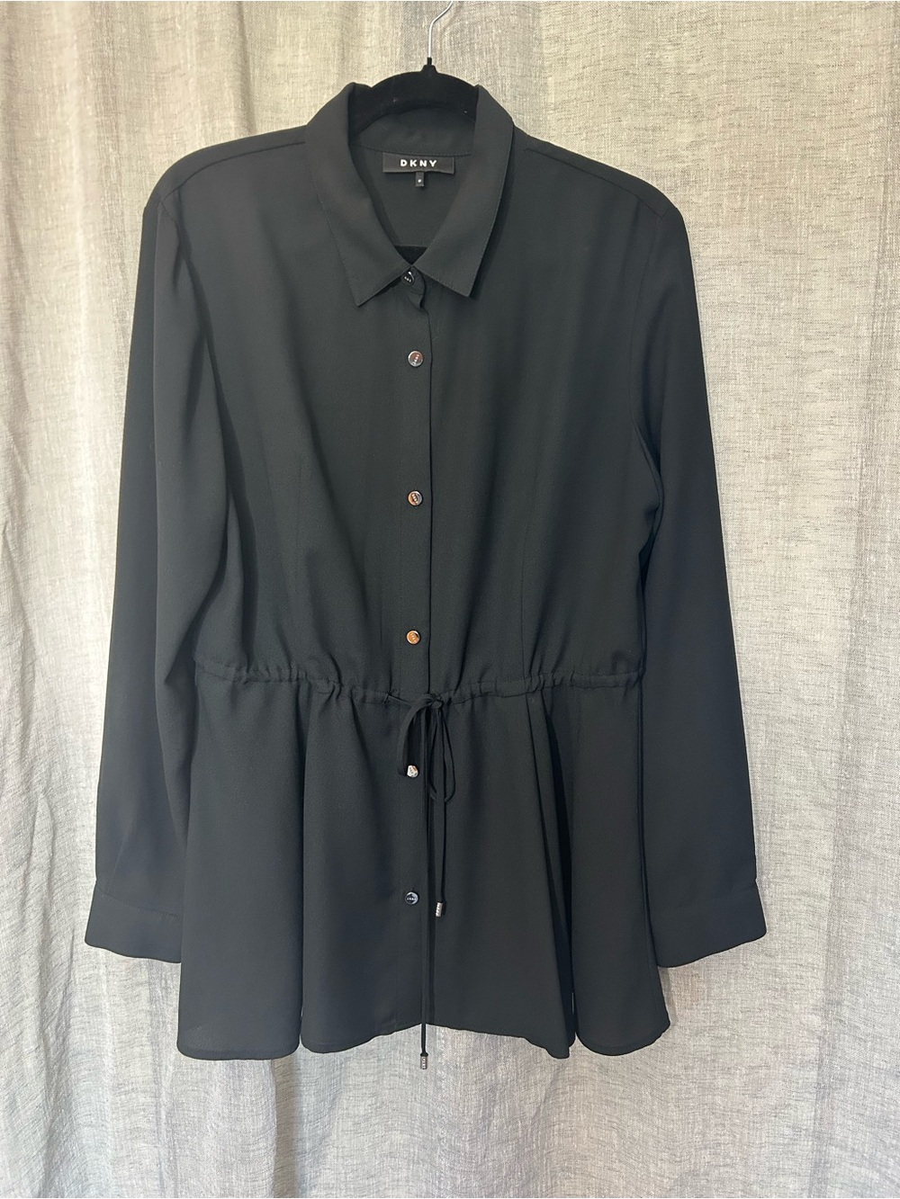 DKNY Black Button-Front Drawstring Waist Tunic